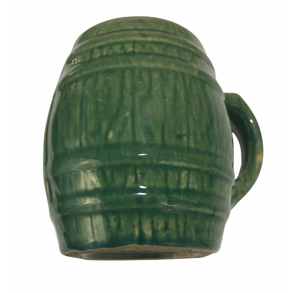Vintage McCoy Green Pottery Barrel Mug